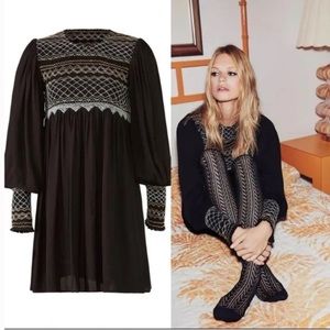 FREE PEOPLE Late Night Picnic Embroidered Dress XS Black